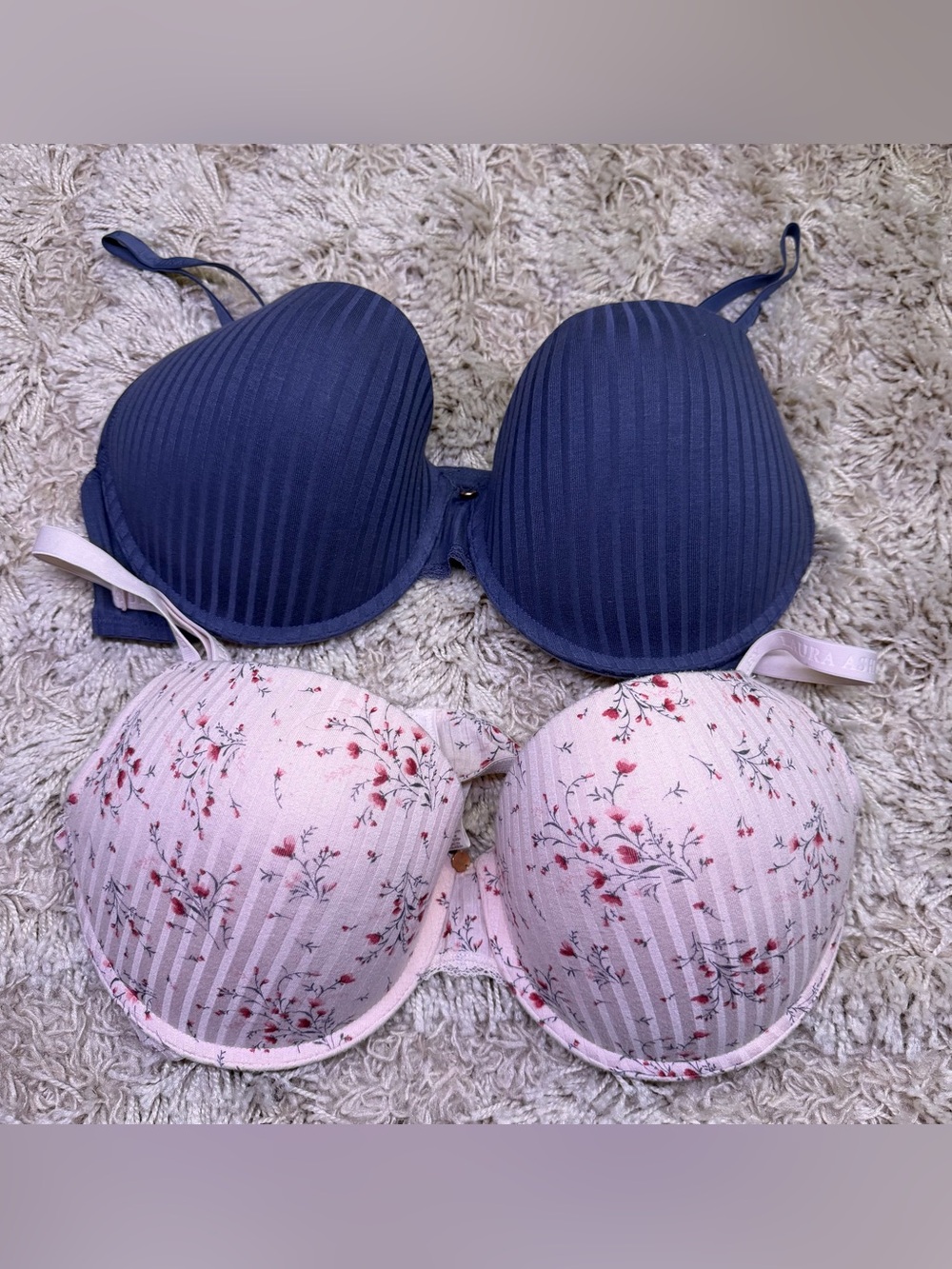 Laura Ashley Bras 42D 2 Pack Underwire Padded Navy Pink Floral